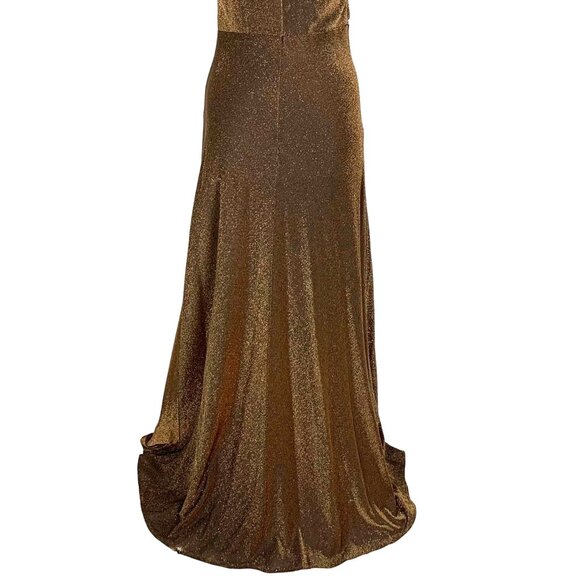 Bronze Shimmer Gown Rhinestone Waist Slip Dress Sleek Hollywood Glam VTG Cache 8 - Picture 6 of 12